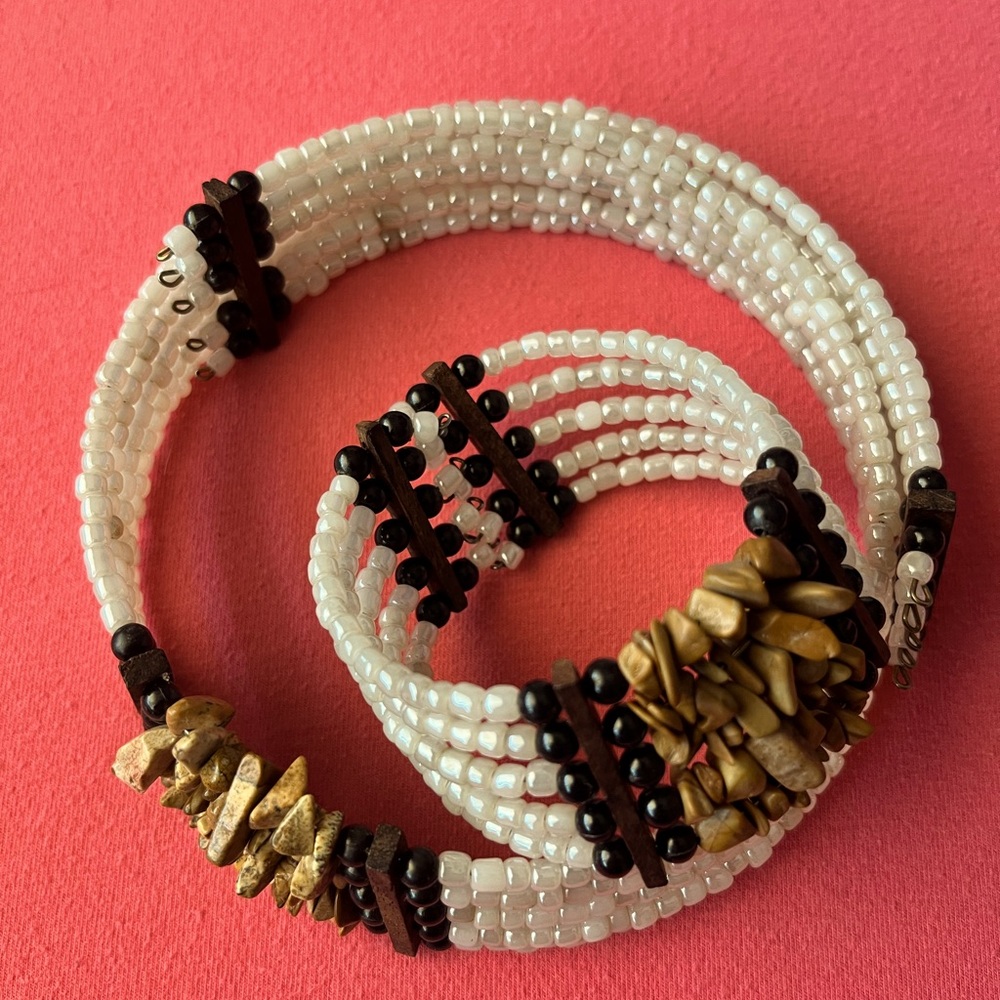 Bohemian Style Beaded Collar & Cuff Bracelet - image 2